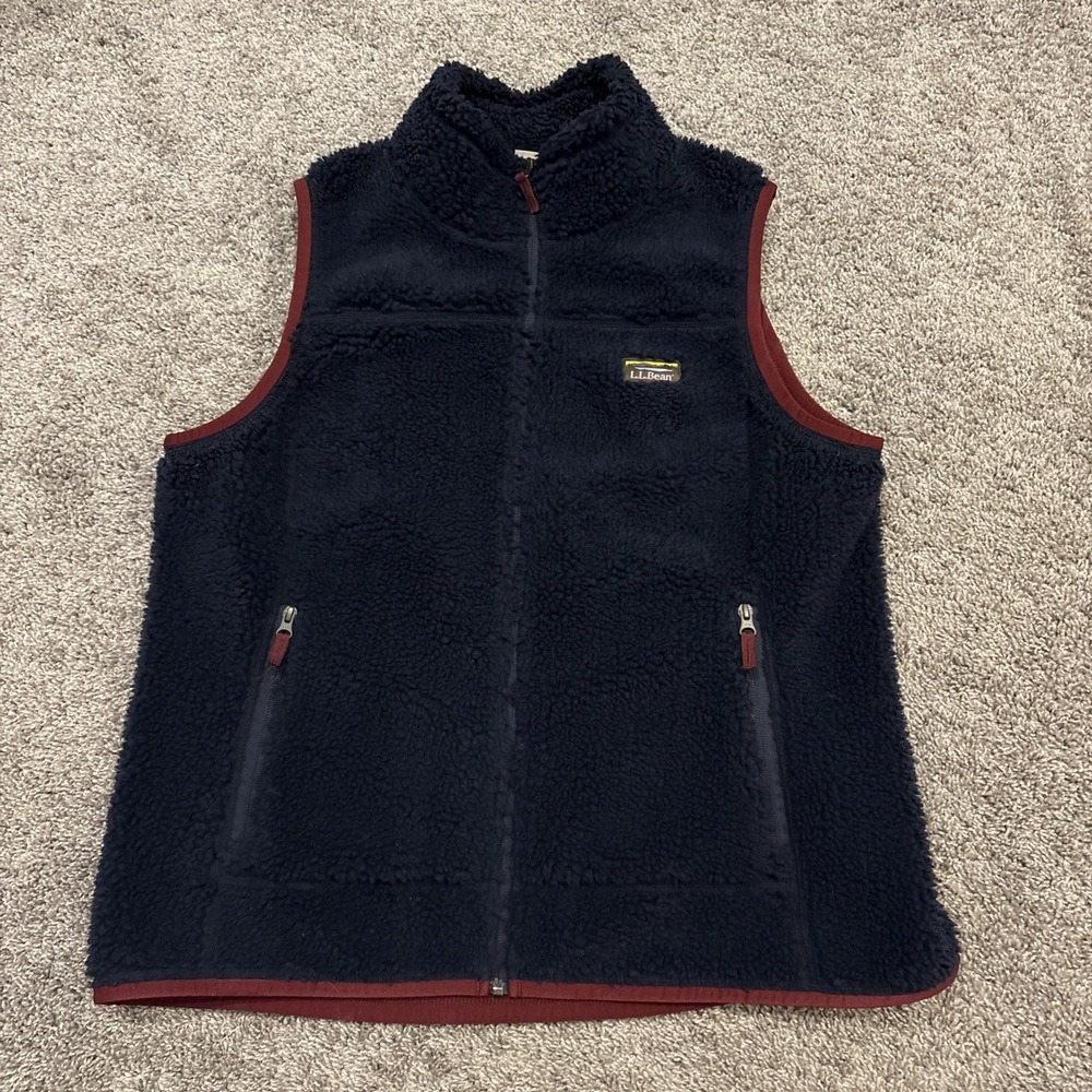 LL Bean Vest Mens XL Blue Sherpa Fleece Outdoor Full Zip Pockets Hiking 502430